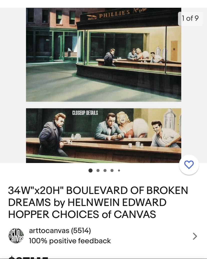 Boulevard of Broken Dreams - Nighthawks by Hopper Film Movie Print by Helnwein | #430511977