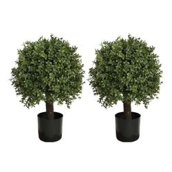 24'' Artificial Plants Topiary Trees Faux Boxwood Balls Outdoor Set of 2 Front Porch Potted
