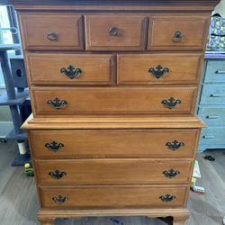 Vintage Solid Wood Tallboy Dresser – 8 Drawers