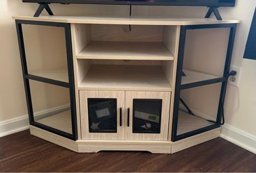 Corner TV Stand with Cabinet and Shelves
