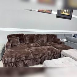 Brown corduroy Pull out sofa bed sleeper sofa