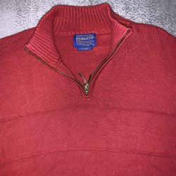 Pendleton Pullover Sweater Large Mens Vintage Quarter 1/4 Zip Red 90's - 00's ⛷