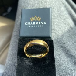 8 mm 18 Kt Gold Tungsten & Brushed Center "Yellow Gold - 8"