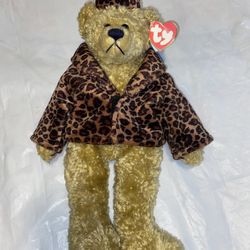 VTG 1993 Ty Jointed Isabella Teddy Bear Plush Leopard Print Coat & Hat 14" S5