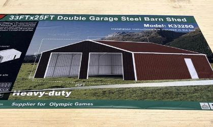 33x25 FT Double Garage Steel Barn Shed Kit