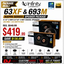 Infinity Kappa Series 2 Sets Car Speakers 63XF 6.5" 2-Way & 693M 6x9" 3-Way Coaxial Speaker System 615 Watts Package 🚨 No Credit Needed 🚨 Payment Op