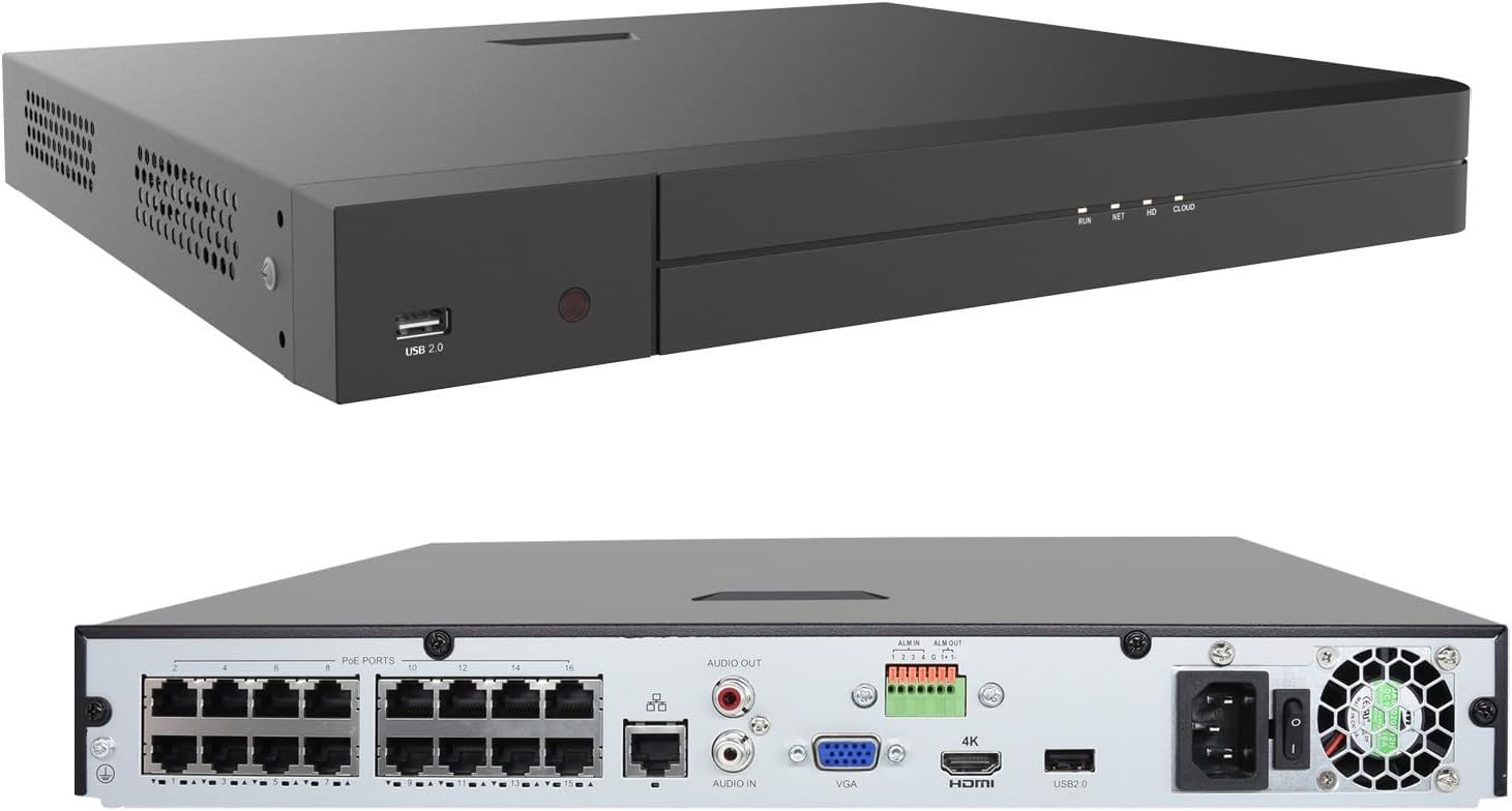 6 Channel 4K PoE Network Video Recorder NVR, 16 Port H.265 NVR Support 4K/2K/8MP/5MP/3MP/1080P PoE Camera