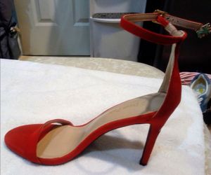 Red Suede Ankle Strap Stiletto Heels