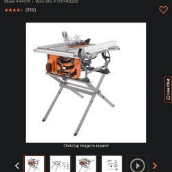 RIDGID 15 Amp 10 in. Table Saw with Folding Stand. 