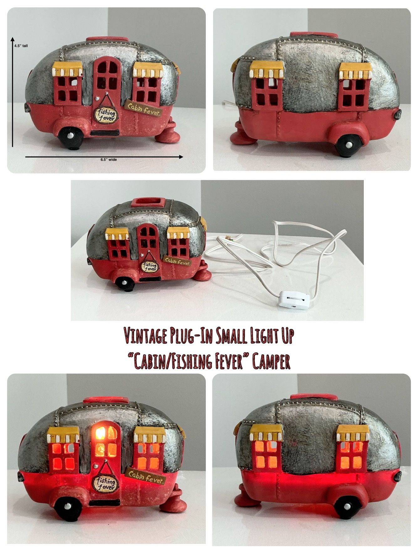 Vintage Plug-In Small Light Up “Cabin/Fishing Fever” Camper