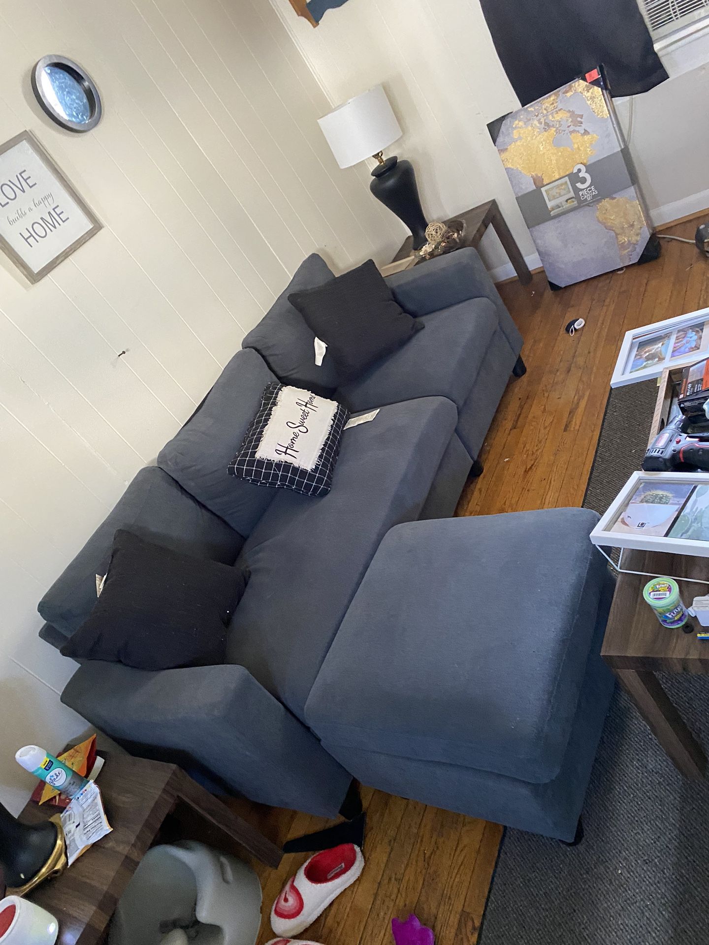 Blue Grey Couch With Ottoman