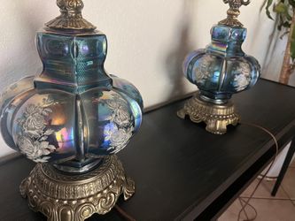 Set Of Vintage Blue Glass Lamps