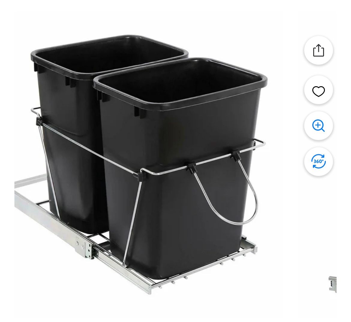 ZENY Sliding Pull Out Double Trash Bins 35 Quart Kitchen Cabinet Black