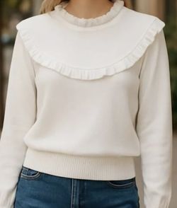 French Collection Babysoft Crewneck Ruffle Sweater in Winter White