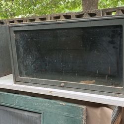 2 1960’s Industrial Globe Wernicke horizontal stackable metal,  glass front barrister shelves