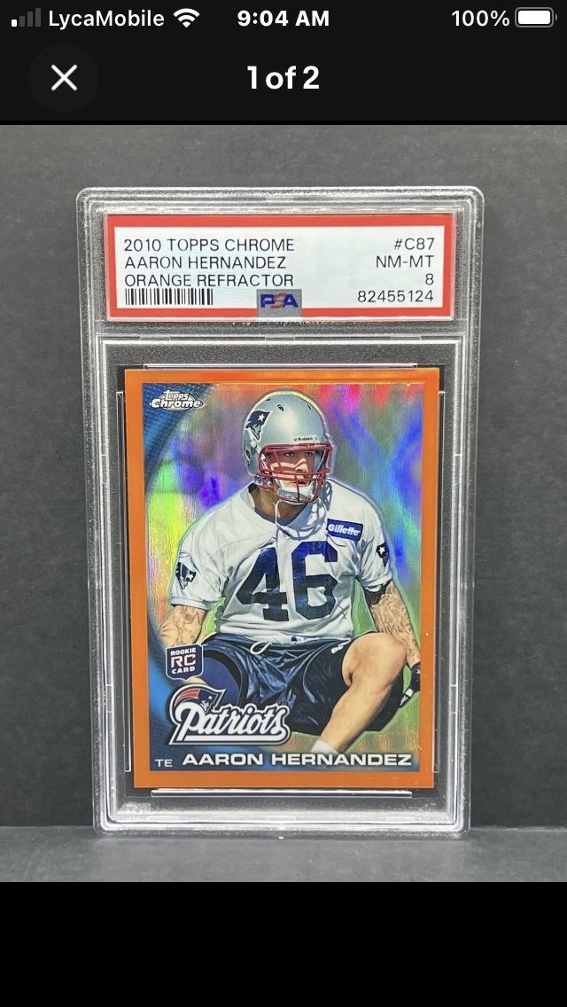 Topps 2010 Aaron Hernandez Rookie Card - Orange Refractor! PSA 8 (NEAR MINT - MINT)