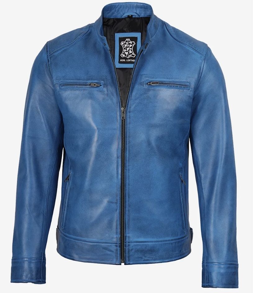 Light Blue Real Leather Jacket 