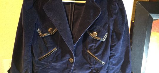 Navy blue velveteen jacket small short cute shape nautical buttons