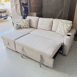 Modern Light Gray Sleeper Sofa with Storage Chaise & Pullout