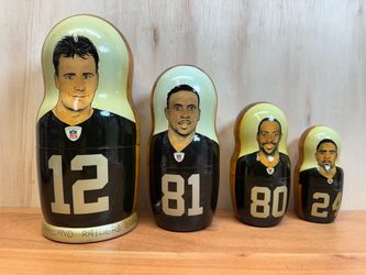 Vintage Oakland Raiders 2002 Hand Painted Wooden Nesting Dolls 4 PCs.