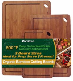 3‑Piece Bamboo Cutting Board Set — Dishwasher Safe, Deep‑Carbonized 500°F Boards