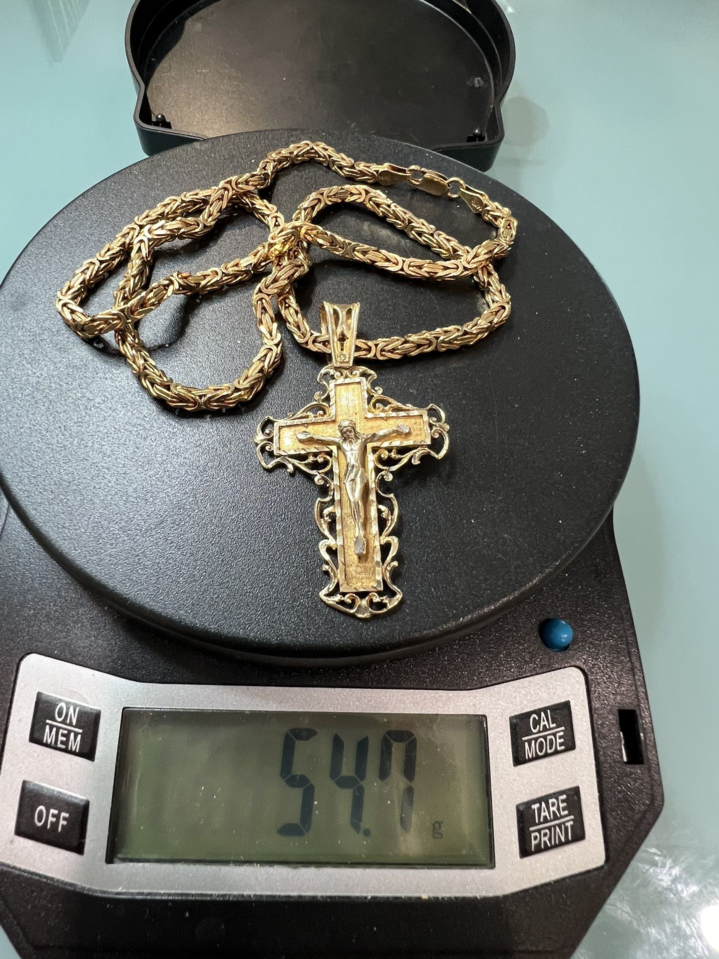 💎 MAJESTIC 54.7g 14k Yellow Gold Fancy Crucifix & 22” Byzantine Chain/Necklace