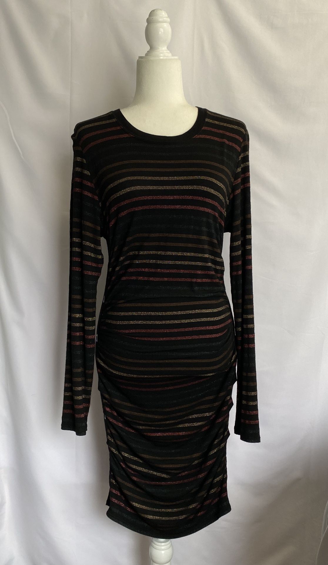 Veronica Beard Daphne Black/Metallic Striped Long Sleeve Bodycon Dress Medium