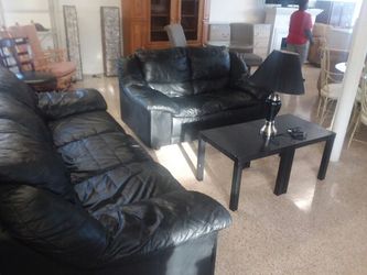 2 piece black leather sofa set