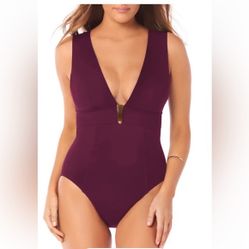 Amoressa by Miraclesuit Moderne Delahaye Plunging One-Piece Swimsuit 