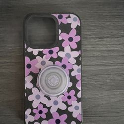 iPhone 13 Pro Impact Case - Casetify Sixties Retro Violet Floral (Matte Black)