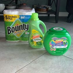 Gain Flings, Gain Fabric Softener, Bounty Paper Towels