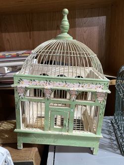 Antique Decorative Bird Cage Metal And Wood