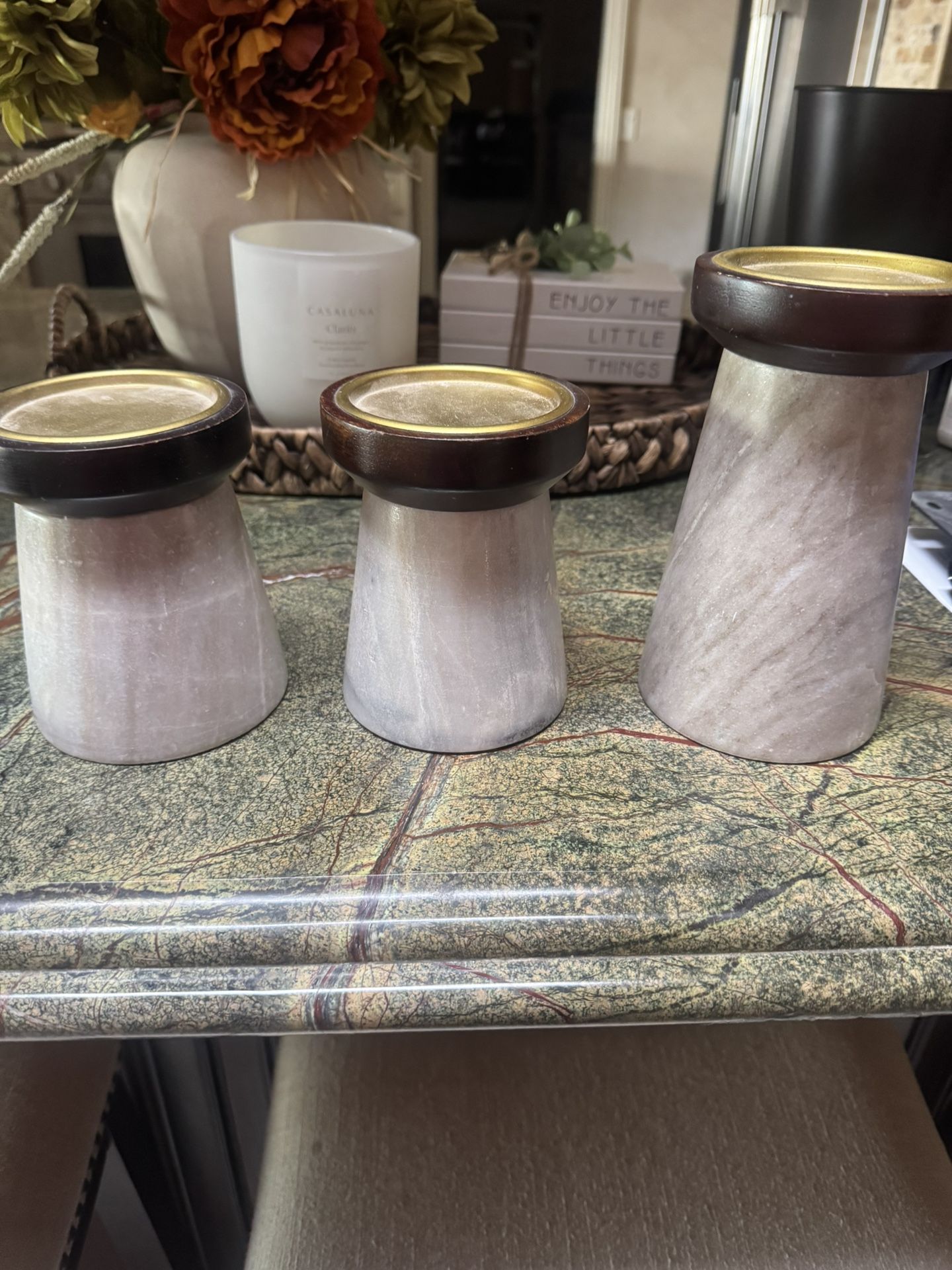 Marble Candle Holders Set Of 3