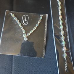 Ethiopian opals set in Stirling silver: necklace, bracelet, and ring set