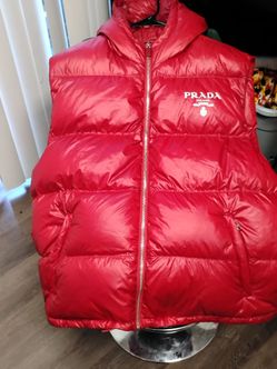 Red,Prada logo padded vest