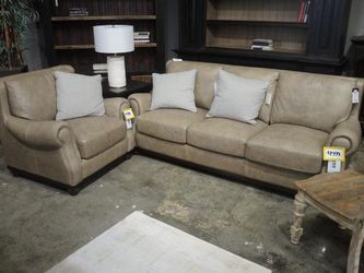 Leather Italia Tilton Taupe Leather Roll-Arm Sofa