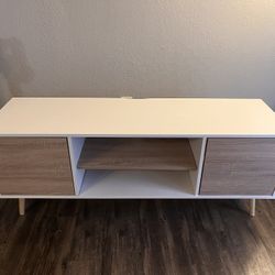 Mid-Century Modern TV Stand / Entertainment Console – White & Wood