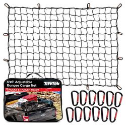 Tiretek Adjustable Bungee Cargo Net Mesh 4x6 ft stretches to 8x12 Truck trailer Chevy Ford Dodge 