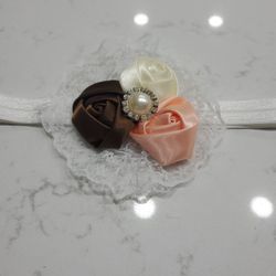 Triple Satin Rose & Lace Headband