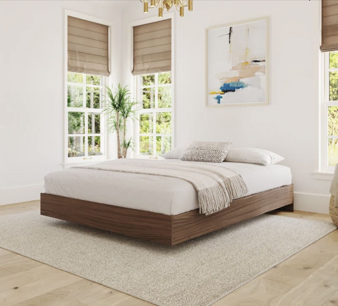 Wayfair Floating FULL Bed Frame “Aristocles” Brown Wood Platform by Mercury Row
