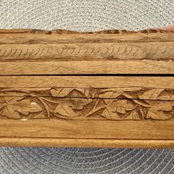 Vintage Kashmir Style Carved Walnut Wood Box w/ Leaf Branch Designs 6”x4”x3”.