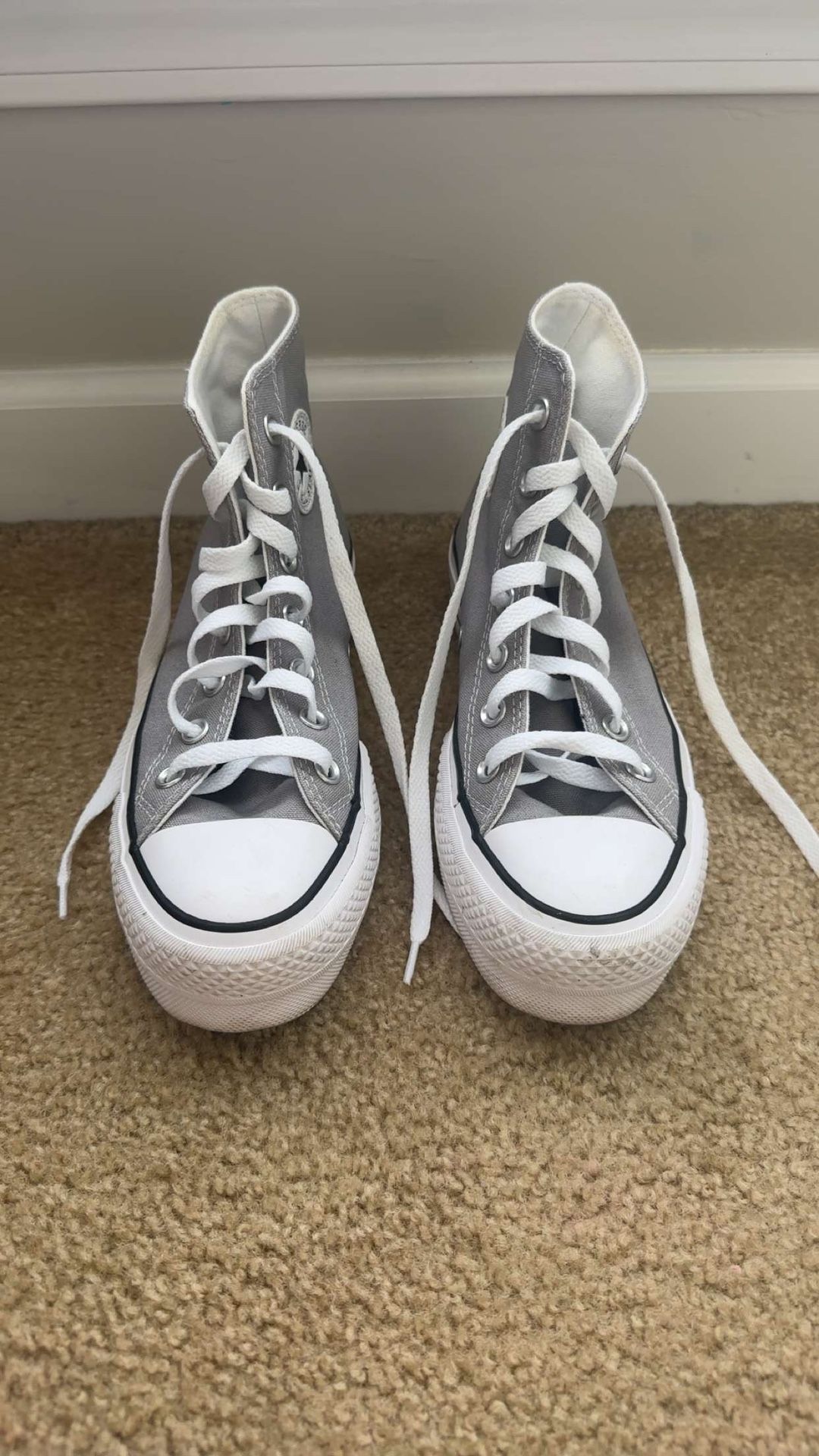 Size 6 Platform Chuck Taylors w/ Stitched Smiley Faces – $65