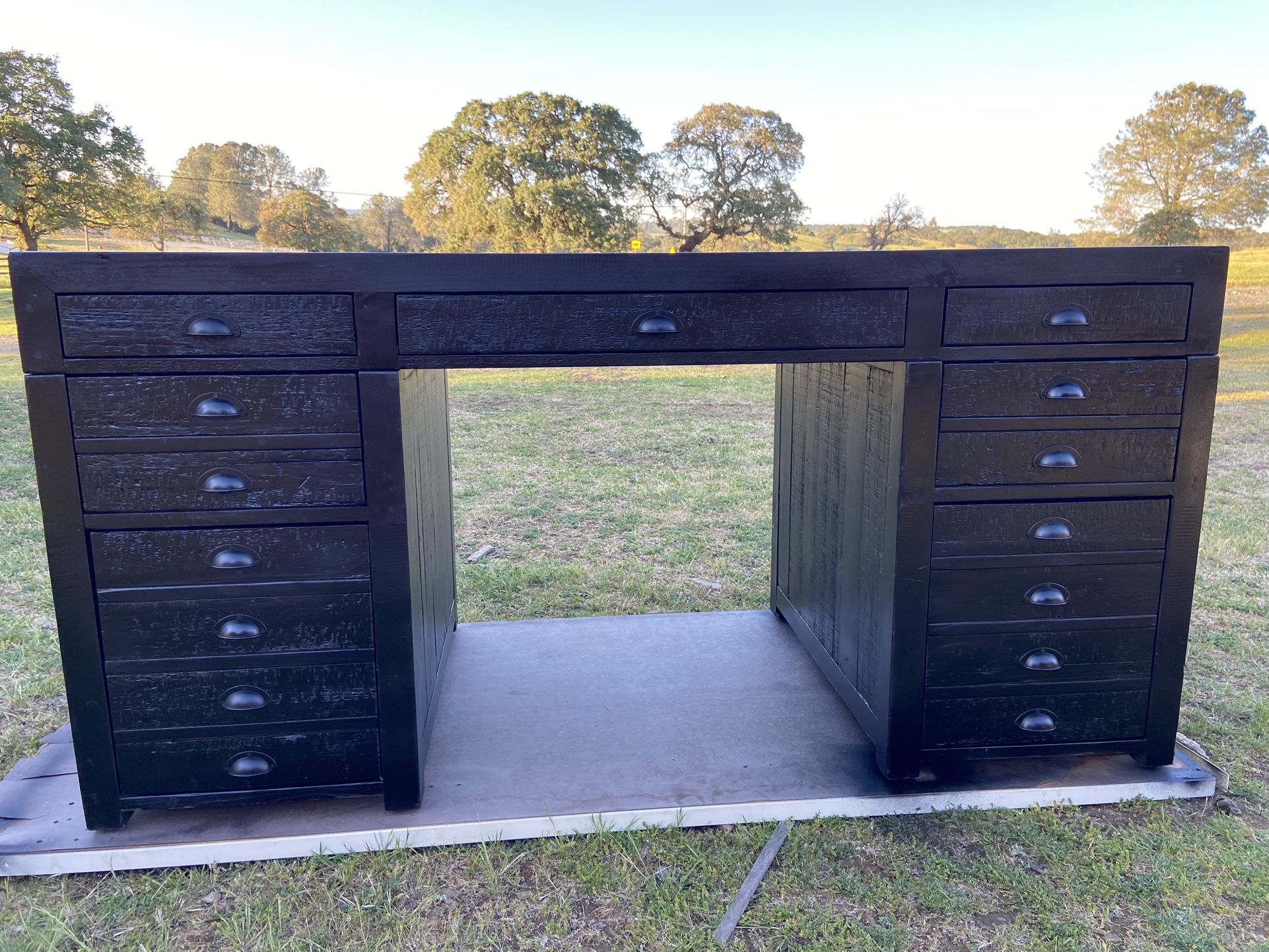 RH Restoration Hardware Printmakers Executive Desk With Distressed Wood
