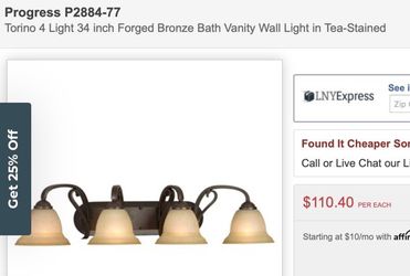 Progress Lighting Torino 4 Light 34 Inch Forged Bronze Bath Vanity Wall Light Tea- Stained