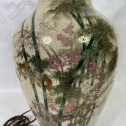 Vintage Japanese Kutani Satsuma Handpainted porcelain Vase table lamp