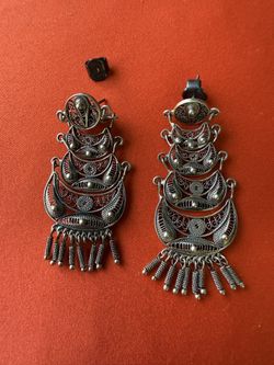 Vintage 925 Silver Signed By Peruvian Artist Ilaria, Filigree  Earrings