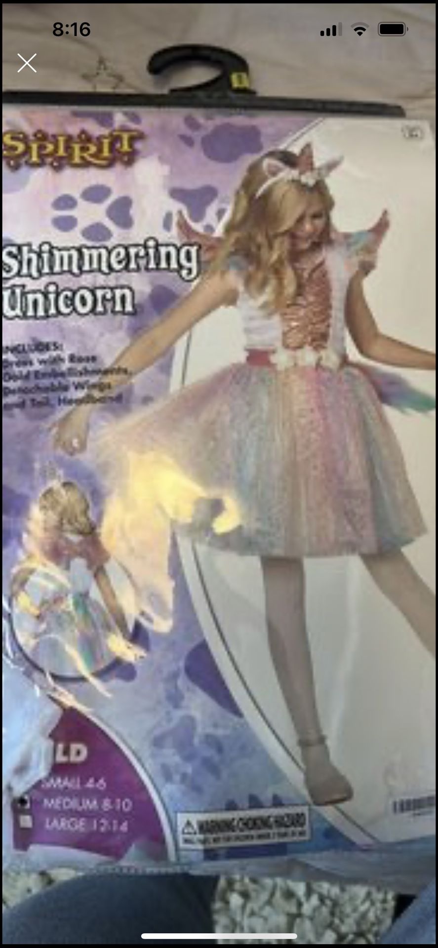 Unicorn Costume Size M 8-10