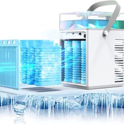 Portable Air Conditioner Fan, Rechargeable 4-IN-1 Cooler Humidifier,3-Speed Evaporative Air Cooler,Cordless AC Desktop Spray Fan, Desktop Cooling Fant