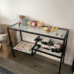 42 in. Blackened Bronze Standard Rectangle Glass Console Table with Shelves