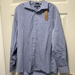 Tommy Hilfiger Dress Collared Shirt Blue Dot Slim Fit 100% Cotton Large